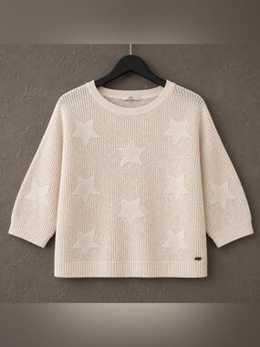 EDC by Esprit Star Knit Sweater | Cream Open Knit Pullover | Size Large